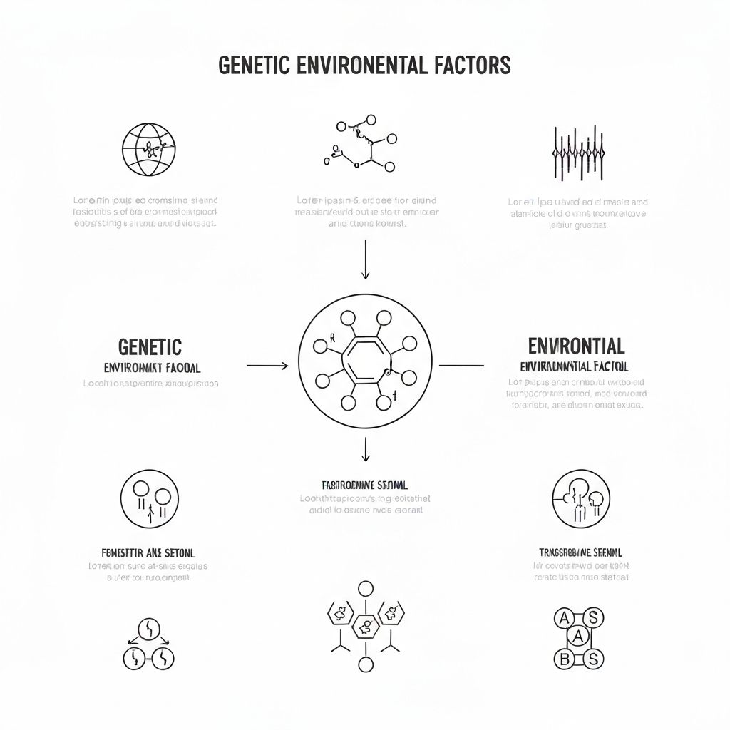 Scientific infographic of genetic and environmental factors